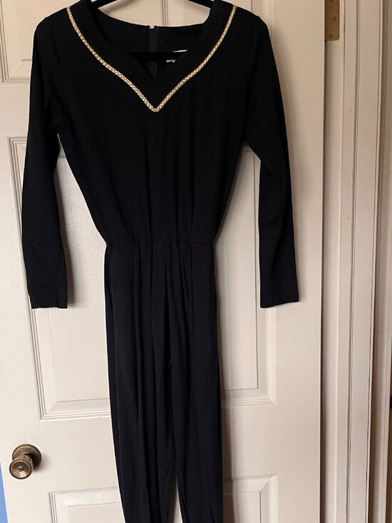 FADS Pants - VTG 80'S FADS NWOT Women's S Black Jumpsuit with Gold Braid Trim
